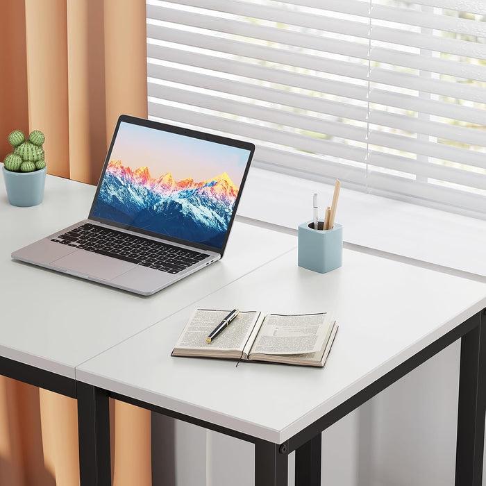 Computer Desk 40 Inches with 2-Tier Shelves Sturdy Home Office Desk with Large Storage Space Modern Gaming Desk Study Writing Laptop Table, White Desk