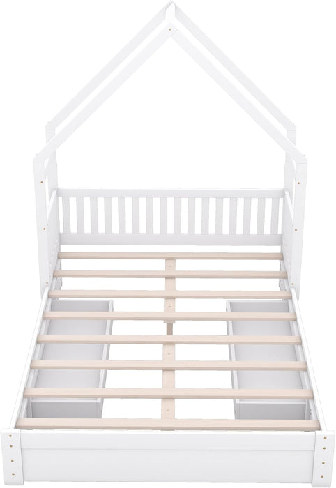 Queen Size Kids HouseBedFrame With UnderBedStorageDrawers