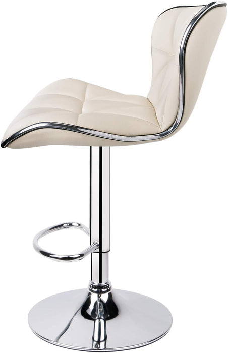 Shell Back Adjustable Swivel Bar Stools, PU Leather Padded with Back, Set of 3 (Beige)