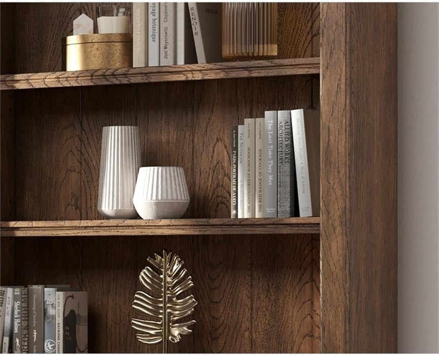 Traditional 8' Tall Wood Bookcase Wall with Ladder Office Storage Brown