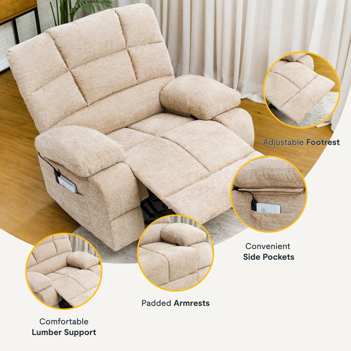 Oversized 360° Swivel Rocking Glider Recliner Chair Massage&Heat Manual Reclining Sofa Large Swivel Rocker Recliner Sofa for Big Man