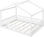 Full Size White Montessori Wooden House BedframeWithRails