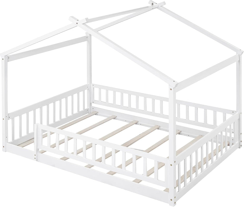 Full Size White SolidWood House Bed IndustrialGrade