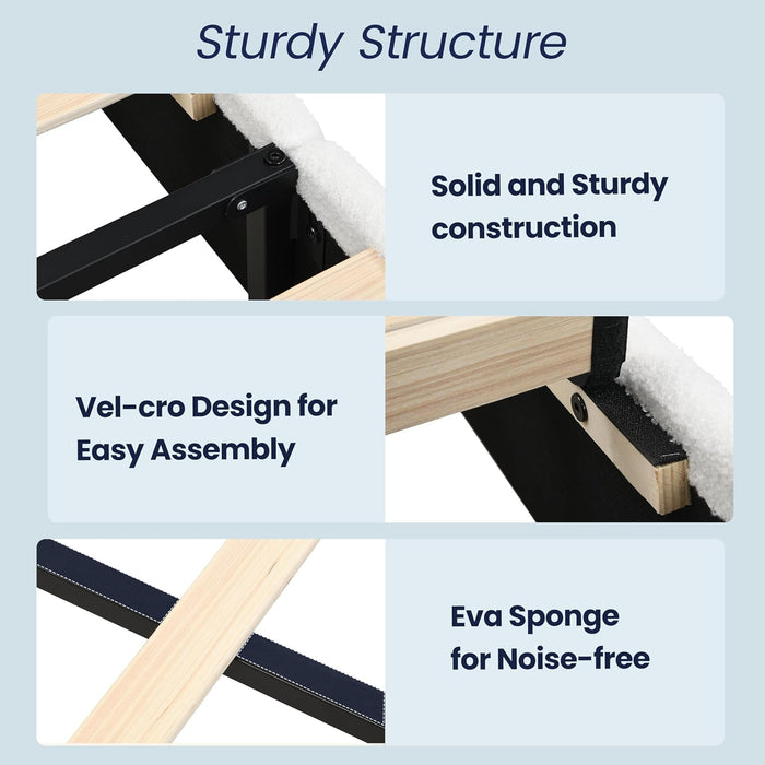 Queen Size Upholstered Cloud Bed Frame with Adjustable Headboard, Modern Platform Bed with Boucle Fabric Wood Slat, Low Profile, No Box Spring Needed, Easy Set Up, White