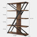 Industrial Bookshelf, Vintage 5-Tier Tall Bookcase with Wood and Metal Frame, Rustic Large Display Shelf for Home Office, 72" H X 47" L X 12" W, Rustic Brown