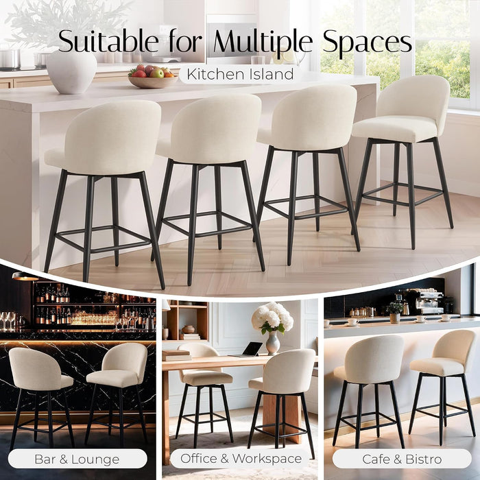 26" Counter Height Bar Stool Set of 2,Linen Fabric Upholstered Barstools with Footrest,Metal Frame,360° Swivel Barstools for Kitchen Island, Home Bar & Breakfast Nook,Beige