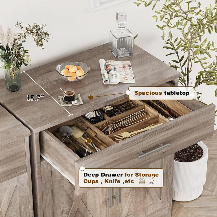 Sideboard Buffet with Storage, Modern Kitchen Storage Cabinet with 1 Drawer and 2 Doors, Wood Coffee Bar Buffet Table for Kitchen, Dining Room, Ash Grey