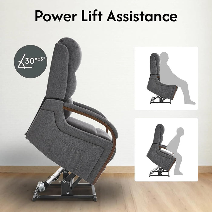 FLEXISPOT Dual Motor Power Lift Recliner Chair for Elderly, Electric Lay Flat Reclining Chair with Massage & Heat, Side Pockets, Fabric Single Sofa for Living Room