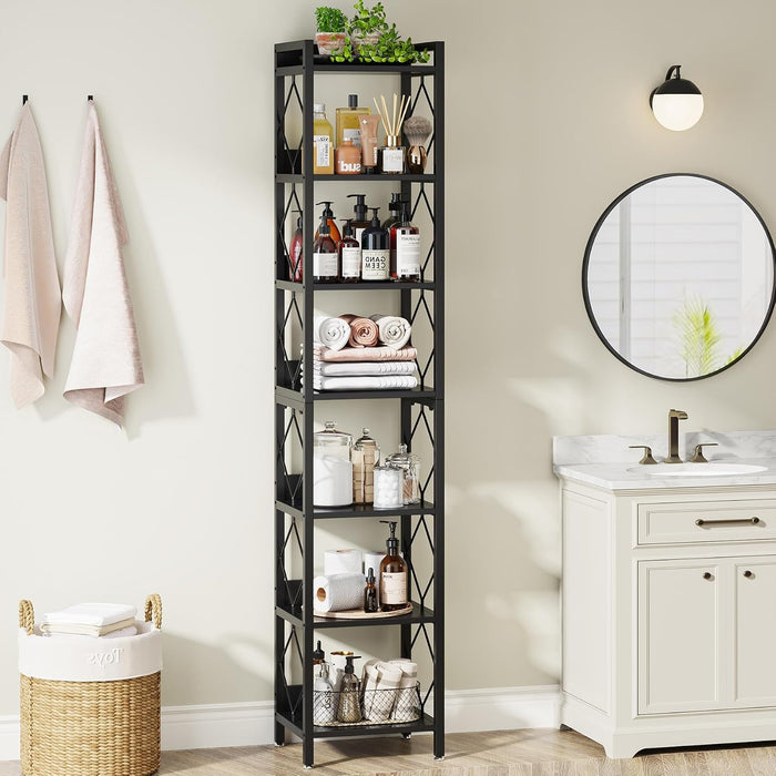 Tribesigns 78.7 Inch Tall Skinny Narrow Bookshelf Bookcase, Black | 7 Tier Bookcase for Small Spaces, Freestanding Display Shelves, Multifunctional Corner Storage Organizer for Home Office