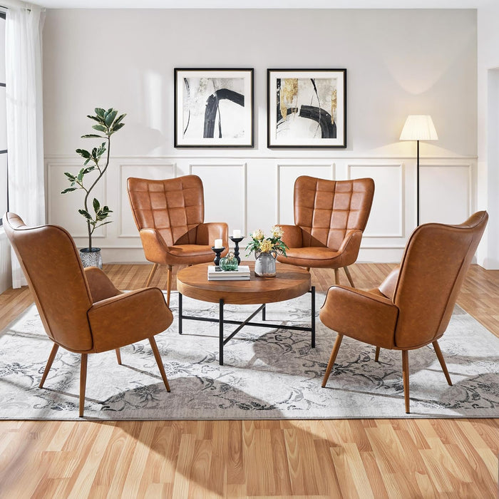 Brown PU Leather Highback Upholstered Accent Chairs