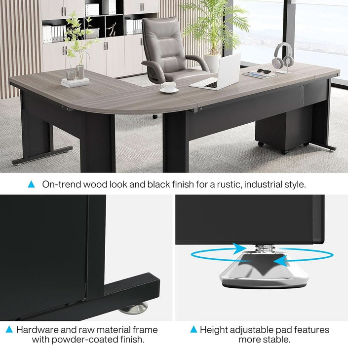 83 Inch L-Shaped Office Desk, Large Executive Computer Desk with 3-Drawer File Cabinet, Industrial Corner Desk with Storage Drawers, Business Furniture Work Desk for Home Office (Gray)