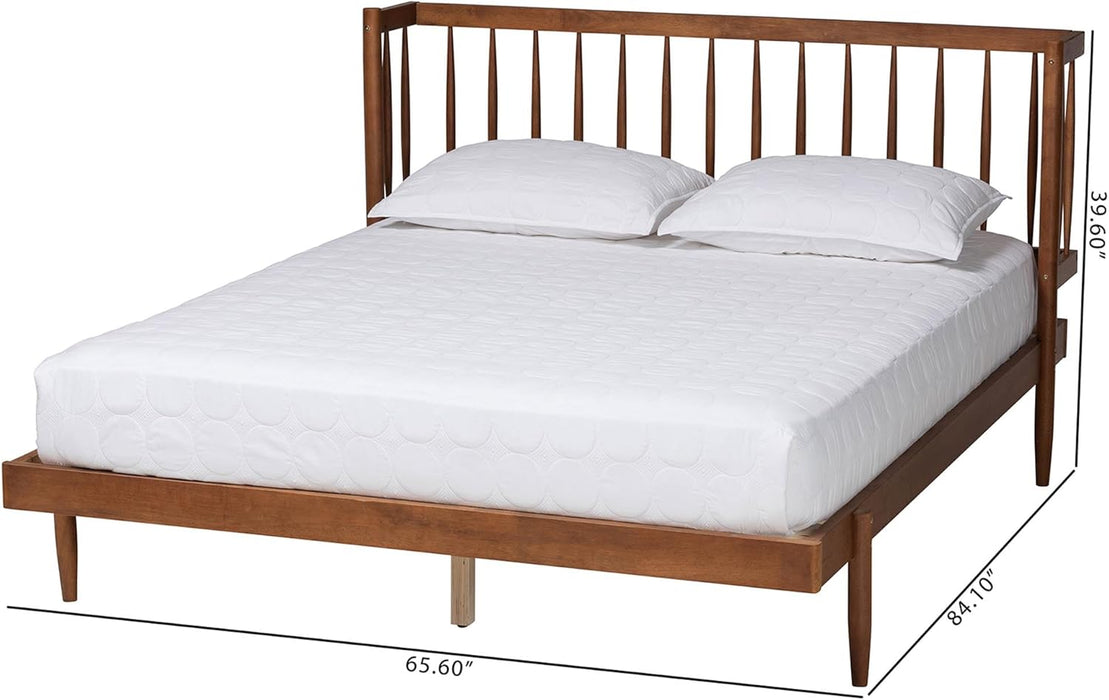 Calderon Retro-Modern Walnut Brown Finished Wood Queen Size Platform Bed