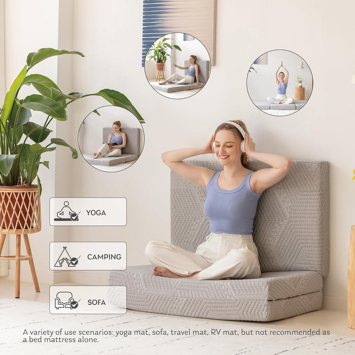 Tri-Fold Memory Foam Mattress, 4 Inch Queen Folding Mattress with Collapsible and Washable Cover, Travel and Guest Mat, 80"×60"×4", Grey