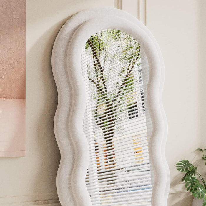Full Length Mirror, 63"X24" Wavy Floor Mirror, Arched Standing Mirrors Full Length, Cloud Shaped Flannel Wall Mirror, Dressing Body Mirrors Hanging or Leaning against Wall for Bedroom (White)