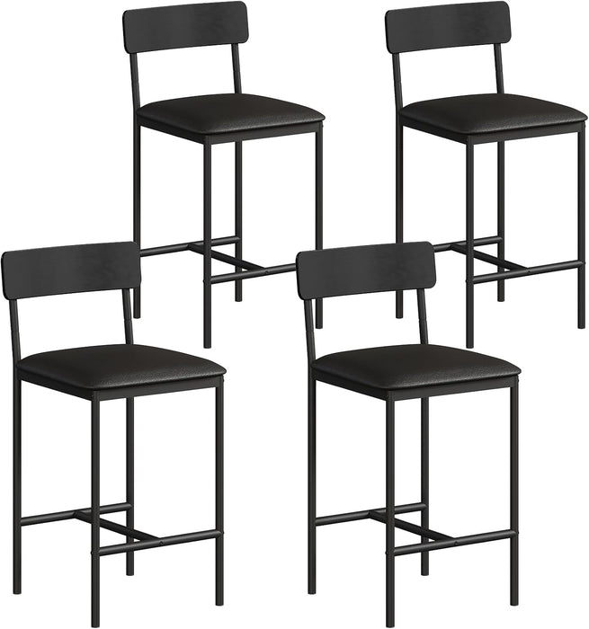 Bar Stools Set of 4, Kitchen Counter Height Chairs, 25.5 Inches Upholstered Black Barstools with Back, Bar Height Chairs for Counter Bar, Island, Easy Assembly