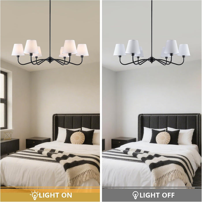 35.82In Black Modern Farmhouse Chandelier with Shades, 6-Light Large Chandelier for Living Room, Dining Room Pendant Light Fixture, Adjustable Traditional Chandelier for Kitchen Bedroom Entryway Foyer