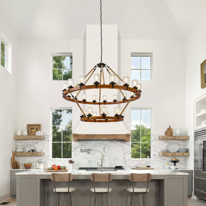 60" 2-Tier Wagon Wheel Chandelier 27-Light Extra Large Wood Chandeliers