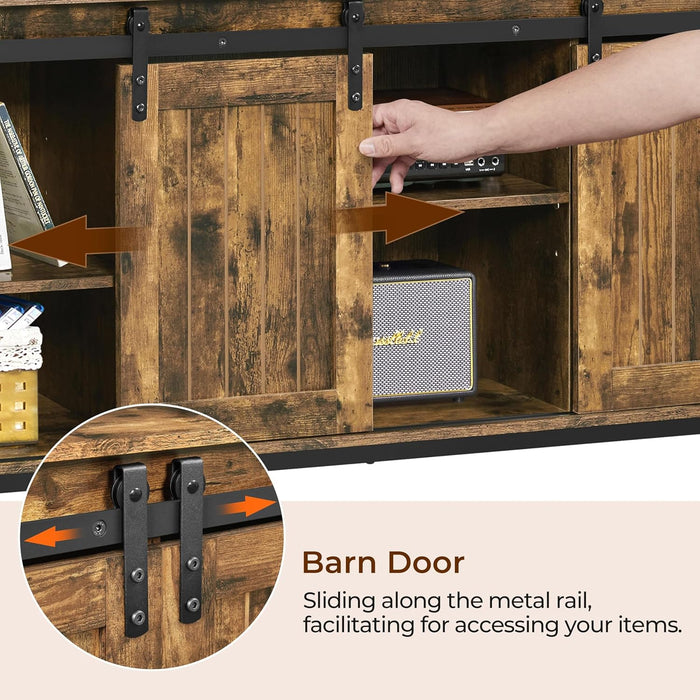 TV Stand for 65 Inch TV, Farmhouse Entertainment Center with Storage, Wood Tall TV Stands for Living Room with Sliding Barn Doors, Rustic Brown