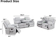 Manual Reclining Couch Sofa Set with Drop-Down Table, 3 Pieces Grey White Linen Recliner Couch Sets, Living Room Furniture Sets, Recliner Sofa with Storage Console/Cup Holder for Home