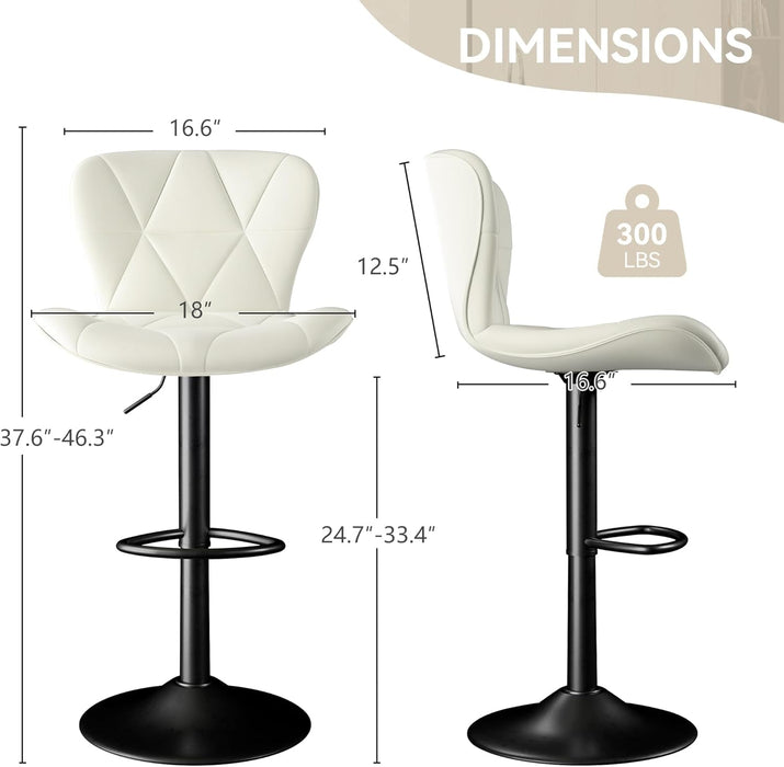 Bar Stools Set of 2,Adjustable Swivel Barstools,Counter Height Barstools with Backs Faux Leather Kitchen Island Bar Chair, White
