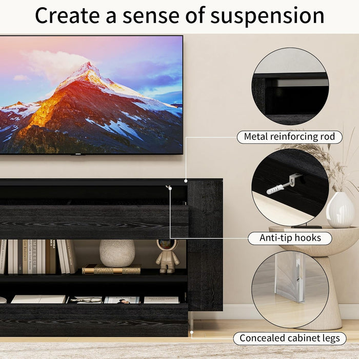 TV Stand for 65 Inch with 2 Large Drawers & Hidden Storage Cabinets, Modern Farmhouse Entertainment Center Television Stands for Living Room Bedroom, Black