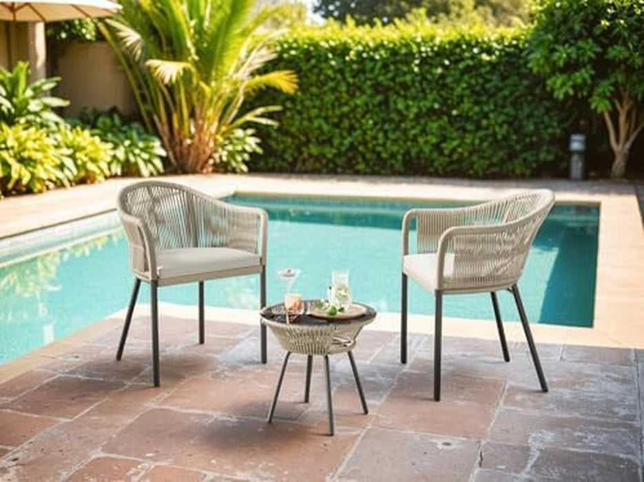3 Piece Patio Set Outdoor Wicker Patio Chairs with Coffee Table & Cushions Bistro Conversation Set Porch Furniture for Patio, Balcony, Deck, Backyard