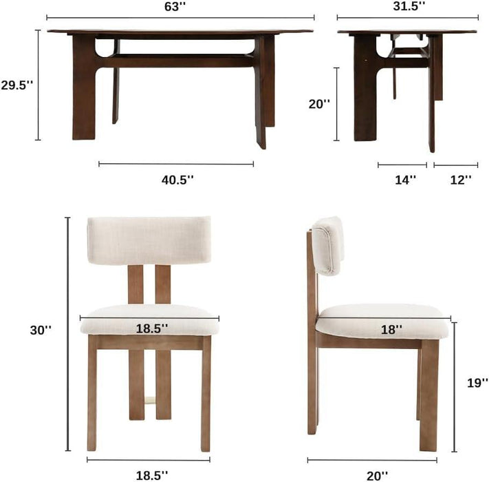 63 Inch Farmhouse Walnut Dining Table, Rustic Wood Dining Room Table for 4-6 Seats, Modern Long Wooden Rectangular Dinner Table with Heavy Duty Legs for Kitchenhome Office, Walnut