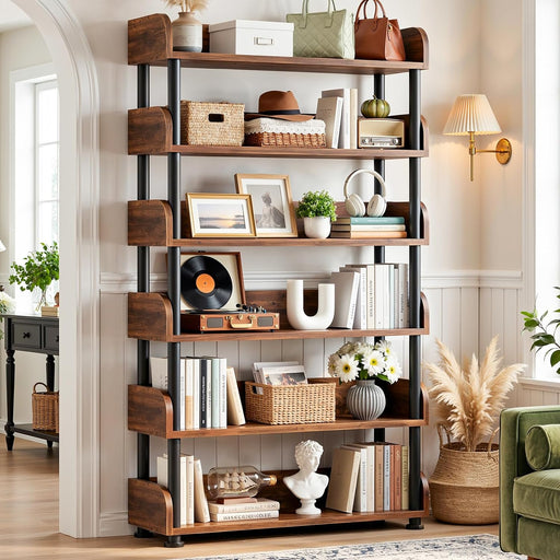 Six Tier Rustic Brown Bookshelf Storage OrganizerPro