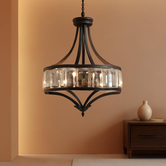 20" Modern Farmhouse Crystal Chandeliers for Dining Room, 5-Light Black Antique Pendant Chandelier, Contemporary Hanging Light Fixture for Living Room Bedroom Foyer Kitchen Island Entryway