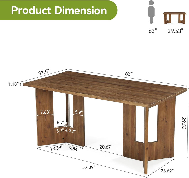 63" Long Large Wood Desks, Solid Wood Office Desk, Farmhouse Executive Computer Desk, Home Office Workstaticon, Work Writing Table, Walnut