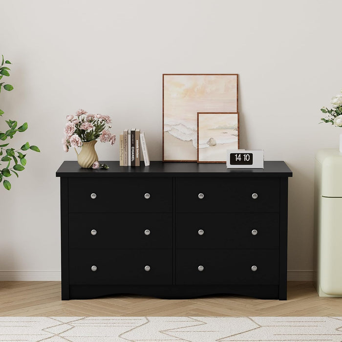 Black Dresser for Bedroom with 6 Drawers, 47.2" Wide Chest Storage Organizer and TV Stand for Living Room, Closet, Hallway, Dormitory