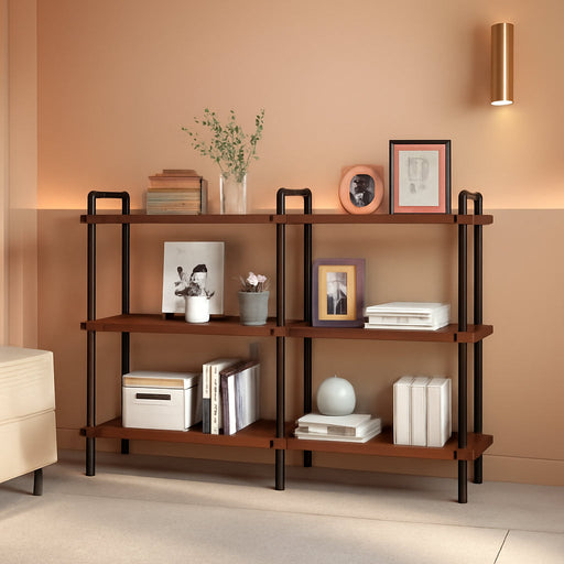 Industrial Bookshelf, Pipe Shelf Bookcase, 3 Tier, 60" Rustic Brown | Solid Pine Shelves, 60 Inch Wide, Black Pipe Frame, 70 Lbs per Shelf, Open Bookcase for Books, Plants, Office