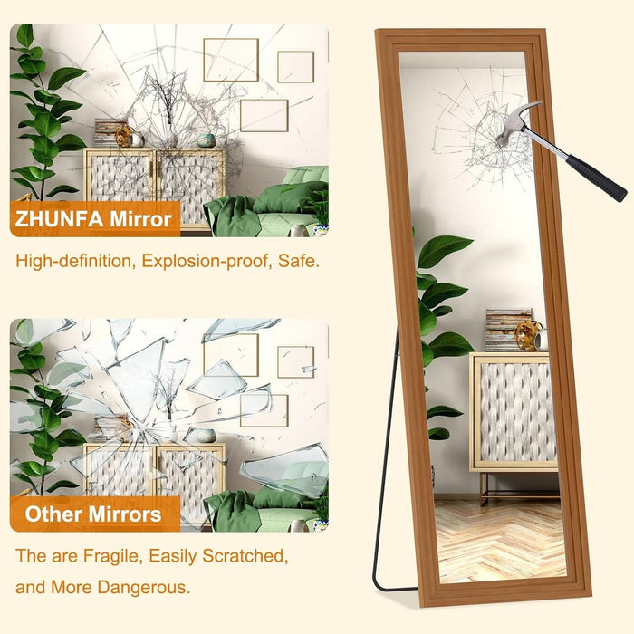 Full Length Mirror,71X32 Inch Full Length Mirror Wall Mounted,Vertical Hanging,Leaning Standing for Bedroom,Living Room,Rectangular Wooden Frame,Walnut Color.