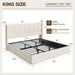 King Bed Frame with Hydraulic Gas Lift up Storage, Linen Upholstered