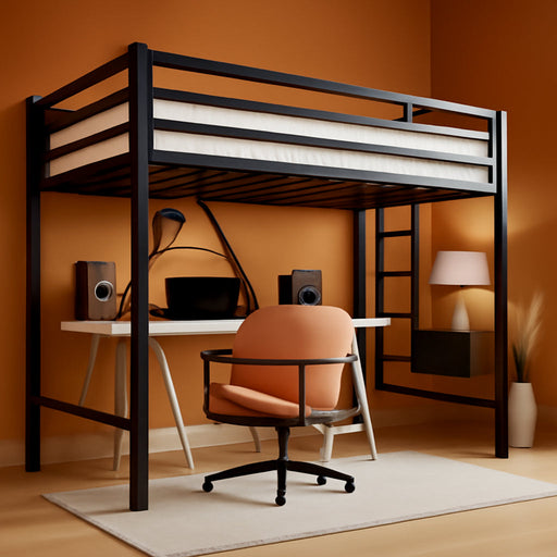 Loft Bed Twin Size with Ladder and Guardrail,Heavy Duty Metal Slats Support No Box Spring Needed Small Space Saving Furniture for Bedroom Dorm,Black