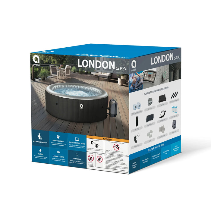 London 2-3 Person Inflatable Hot Tub Spa + Cover, Rapid Heating up to 104°F, 105 Water Jets, 181 Gal Capacity