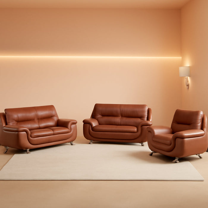 Living Room Furniture Set, Faux Leather Sofa Couch Set, 3 Pieces Modern Sofa Set for Living Room/Apartment/Office (Orange)