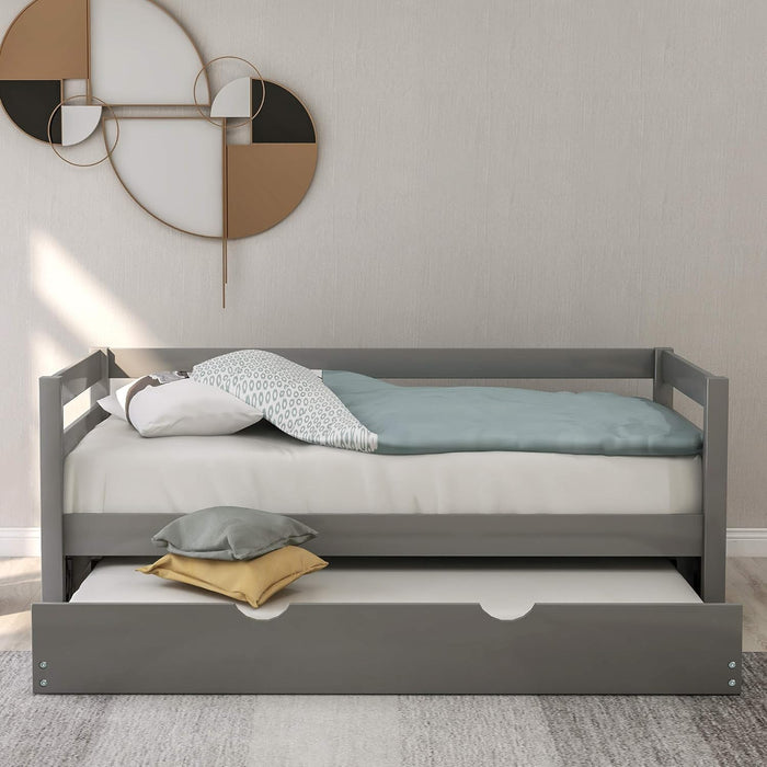 Twin Daybed with Trundle, Solid Wood Captains Bed Twin Size Sofa Bed Frame (Grey)