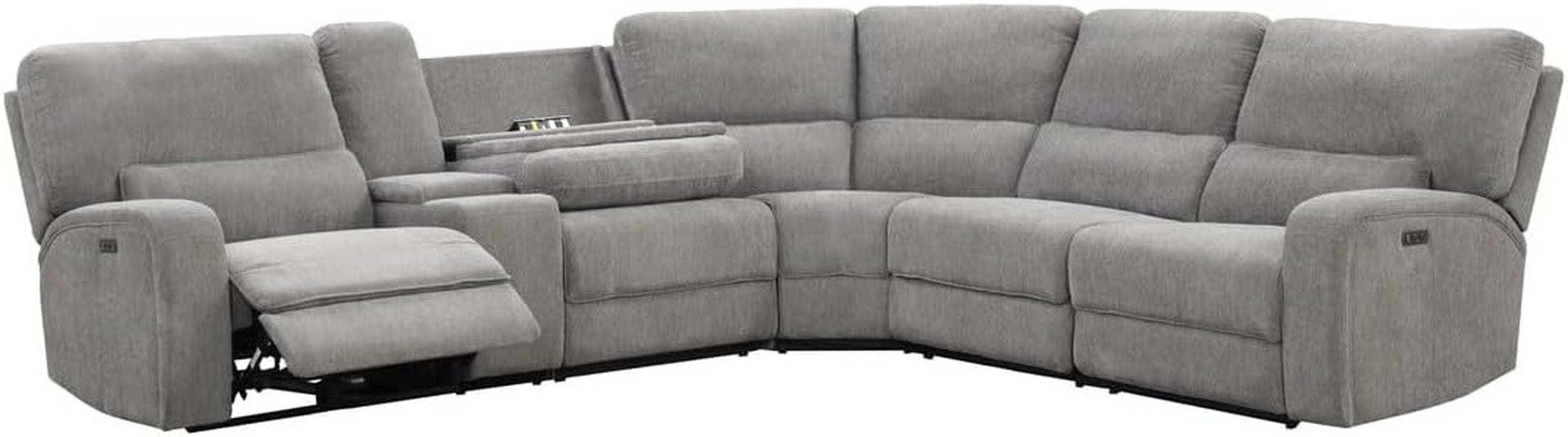 Anthony 114" W Light Gray Chenille Fabric Power Reclining Sectional Sofa with Storage Console and USB Ports – Oversized Modular Recliner Sofa with Cup Holders