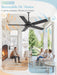 52 Inch Outdoor Ceiling Fan without Light, Waterproof IP65 Wet-Rated, Plug-In Black Ceiling Fan No Light, Remote Control with 6-Speed DC Motor, Hanging Fans with Cord for Patio Porch Gazebo