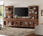 Modern TV Stand with 3 Tiers Bookshelf, Farmhouse Entertainment Center with 4 Drawers and Adjustable Shelf, Wooden Media TV Console with Glass Doors for Living Room, Brown