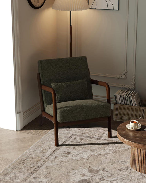 Green Sherpa Upholstered Solid Wood Comfortable Chair