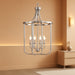 12.4" Brushed Nickel Lantern Chandeliers for Dining Room 4 Lights Farmhouse Geometric Cage Pendant Lighting Fixture Adjustable Height Hanging Lamp for Kitchen Island Entryway Living Room Foyer