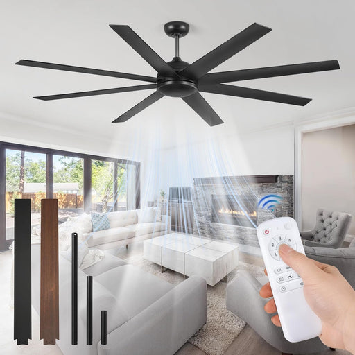 72 Inch Ceiling Fan No Light, Black Ceiling Fan with Remote, 6-Speeds, Quiet Reversible DC Motor, Industrial Ceiling Fans without Lights for Living Room, Garage, Patio, Indoor/Outdoor Use