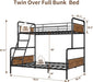 Bunk Bed Twin over Full Size with High Guardrail and Ladder,Twin Size Convertible Metal Bunk Beds for Kids/Teens/Adults,Easy Assembly, No Box Spring Needed,Vintage Brown