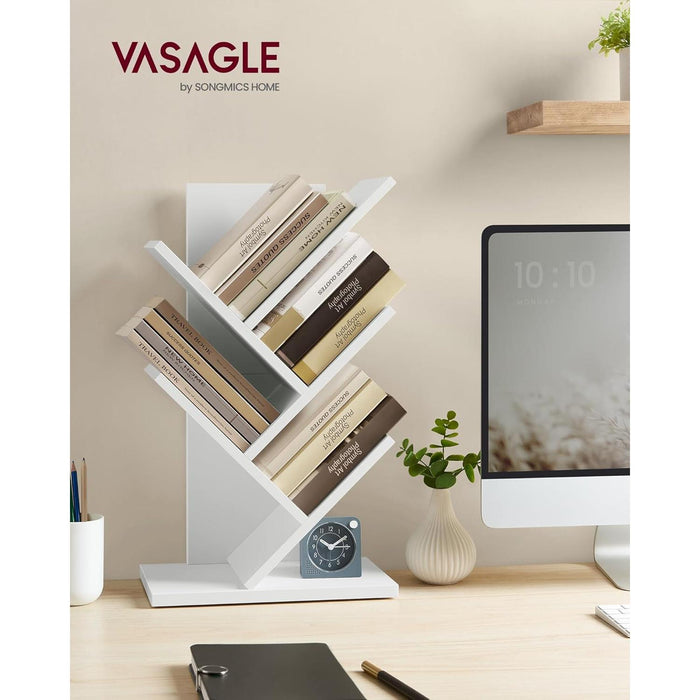 Tree Bookshelf, 5-Tier Bookcase, Small Bookshelf, Space-Saving Corner Shelf, Book Tree, Holds Books, Cds, Games, for Bedroom, Living Room, Home Office, Cloud White ULBC183T14