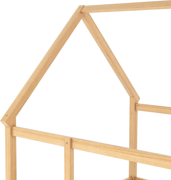 Natural Wooden Montessori Platform Bedstead With Fence