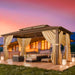 10X15 Hardtop Gazebo on Clearance with Heavy Duty Galvanized Steel Metal Roof, Patio Hard Top Gazebo with Curtains & Netting,Outdoor Permanent Hot Tub Gazebo Pavillon for Backyard,Deck,Brown