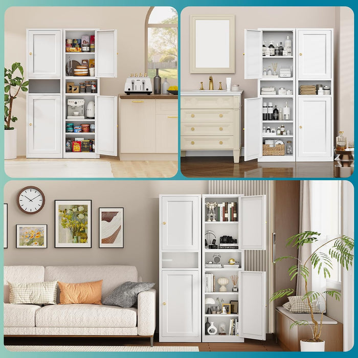 67 Inches Tall Narrow White Adjustable StorageCabinet