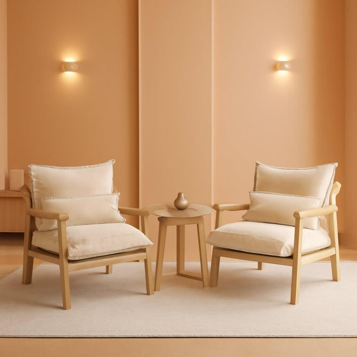 Mid-Century Modern Cloud Accent Armchairs Set of 2 with Lumbar Pillow, 6.3'' Thick Seat Cushion Reading Chairs with Wooden Armrests, Boho Lounge Chair for Bedroom, Living Room, Chenille, Beige